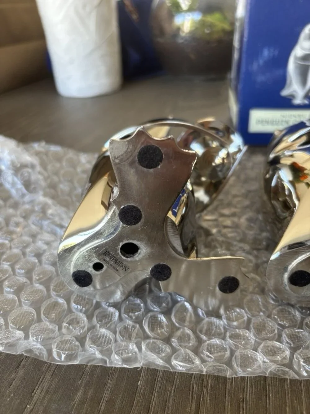 RESTORATION HARDWARE Silver Plate Penguins Candle Bearer Holder Brass Set Of 2